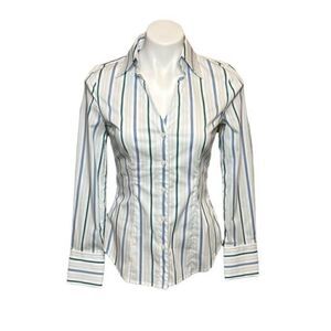 Express NWT white and blue striped fitted long sleeve button up size XS